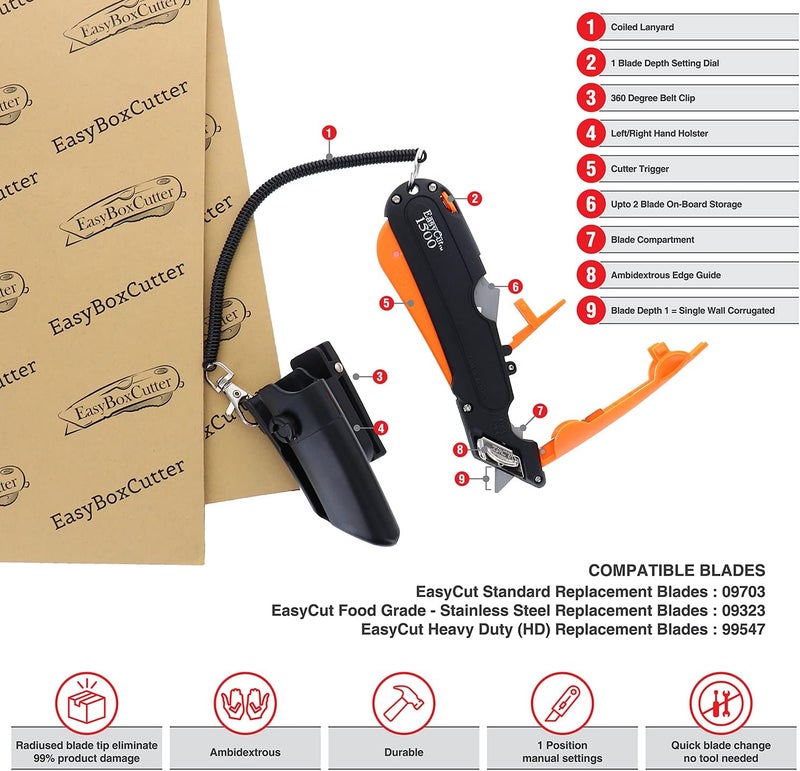 Easy Cut Modern Box Cutter for Retail Use - High productivity and unique features with 100% guaranttee (1500 Series, Orange) - Image 3